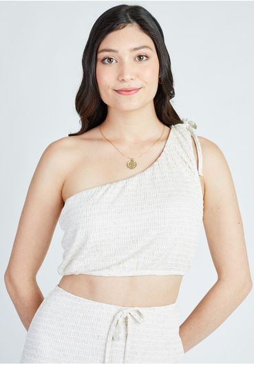 Blusa cropped com decote assimétrico