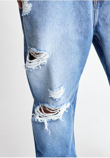 Calça jeans semi baggy com rasgos