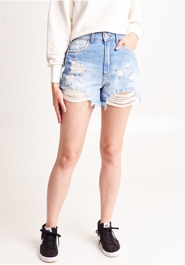 Short jeans cintura alta com rasgos