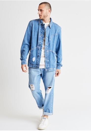 Jaqueta jeans assimétrica
