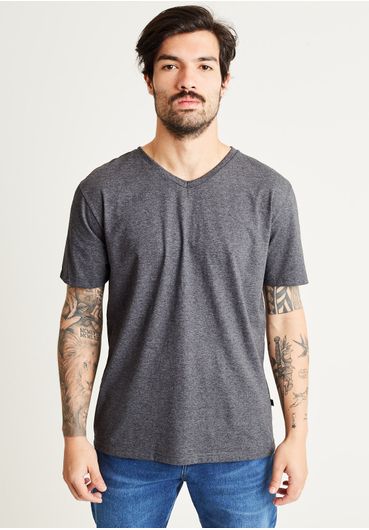 Camiseta básica gola v slim fit chumbo meScla