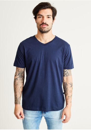 Camiseta básica gola v azul