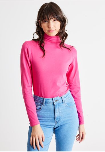 Blusa básica cotton manga longa pink
