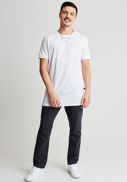 Camiseta básica alongada branca