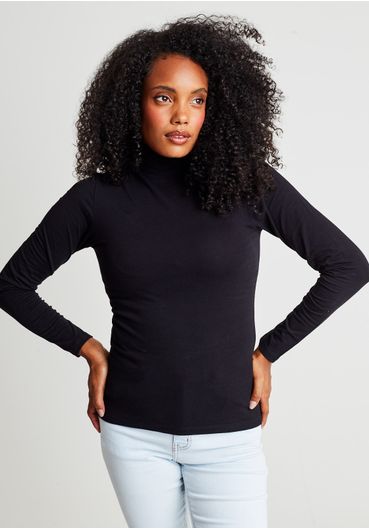 Blusa básica cotton manga longa preta