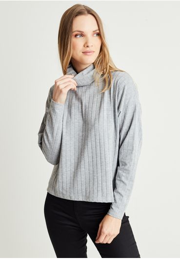 Blusa canelada ampla manga longa