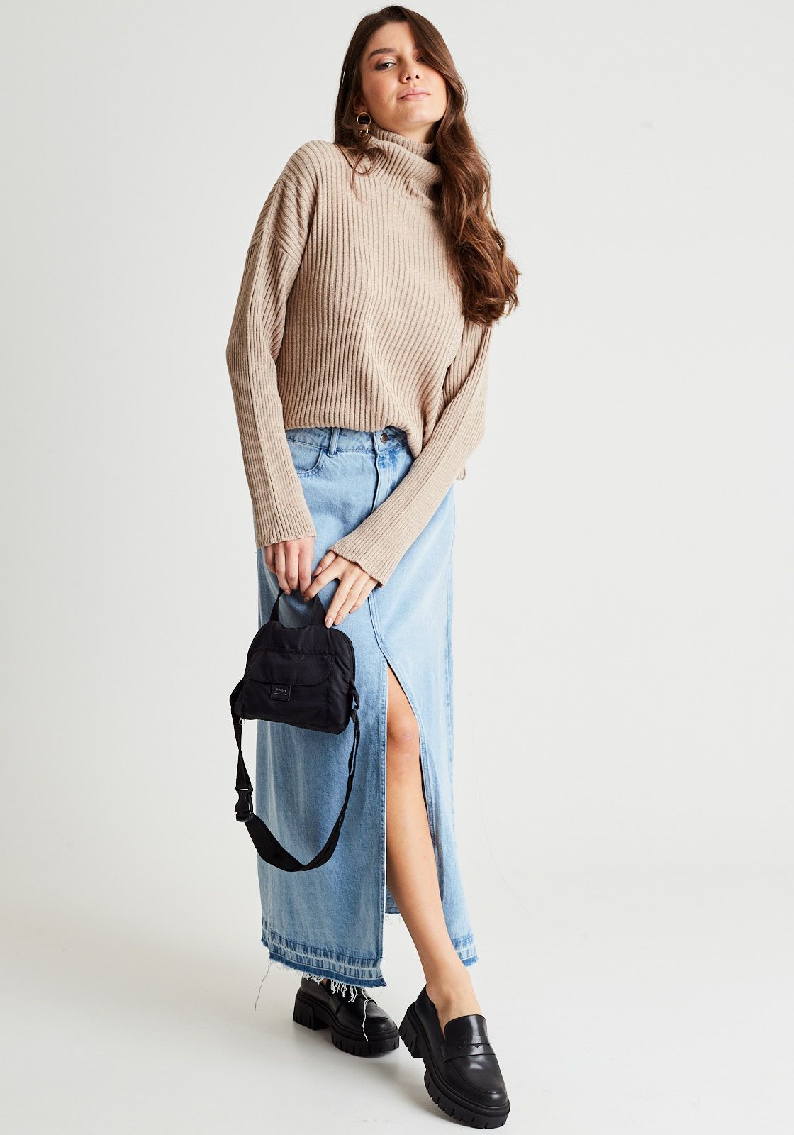 tricot feminino com saia jeans