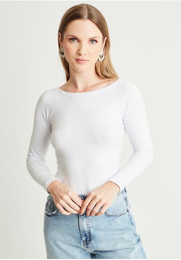 Blusa básica manga longa raglan branca