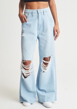 Calça wide leg jeans claro