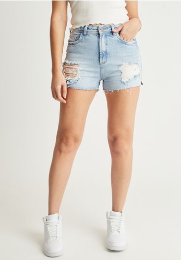 Short jeans cintura alta com elastano rasgos