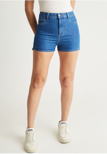 Short jeans cintura alta com elastano