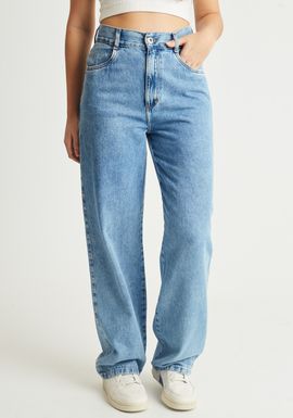 Calça jeans wide leg cintura alta
