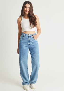Calça jeans wide leg cintura alta