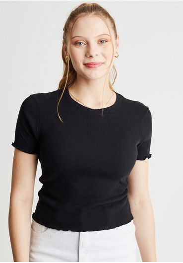 Blusa básica canelada preta