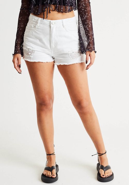 Short sarja barra desfiada e puídos