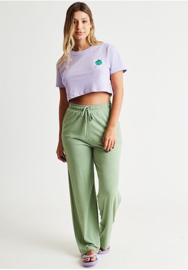 Blusa de algodão cropped trevo