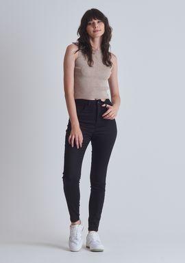 Calça jeans super power cintura alta skinny preta