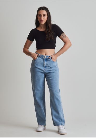 Calça jeans reta cintura alta