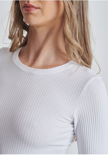 Blusa básica canelada manga longa branca