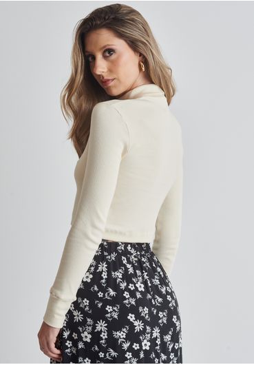 Cropped básico canelado manga longa off white