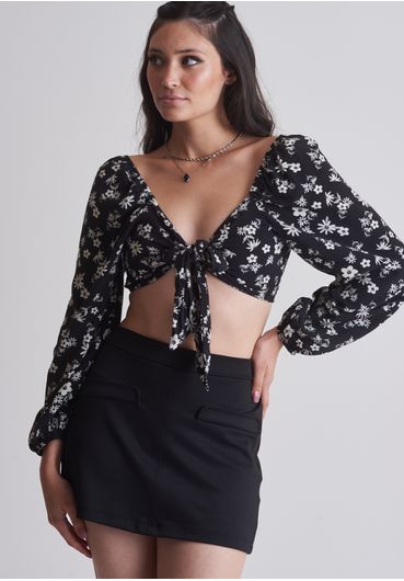 Cropped manga longa floral