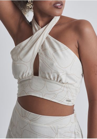 Cropped linho floral