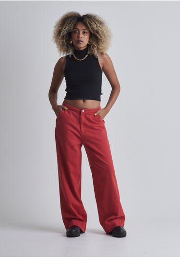 Calça wide leg cintura média alfaiataria vermelho