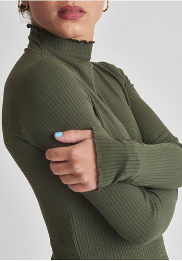 Blusa básica canelada manga longa verde oliva