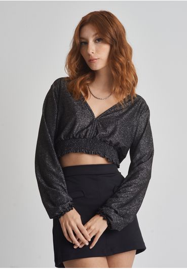 BLUSA CROPPED MANGA LONGA