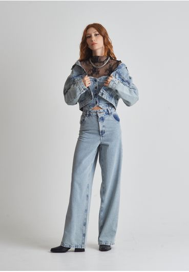 Calça jeans reta lavagem vintage