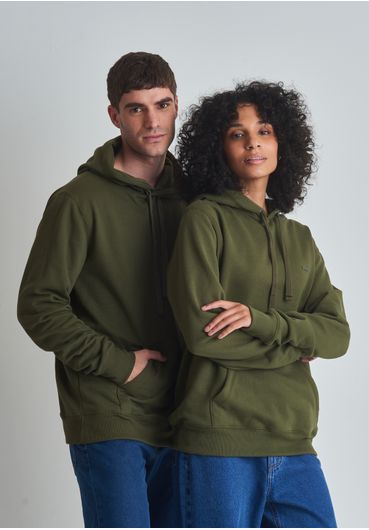 Moletom básico canguru com capuz verde oliva