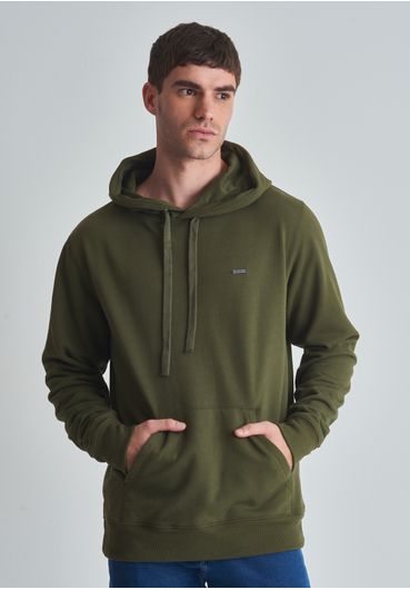 Moletom básico canguru com capuz verde oliva