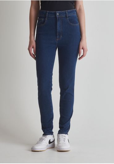 Calça jeans com elastano skinny cintura alta