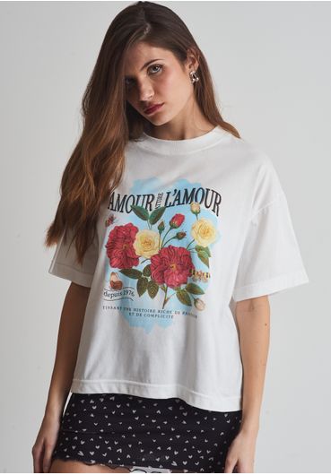 Camiseta de algodão estampa flores