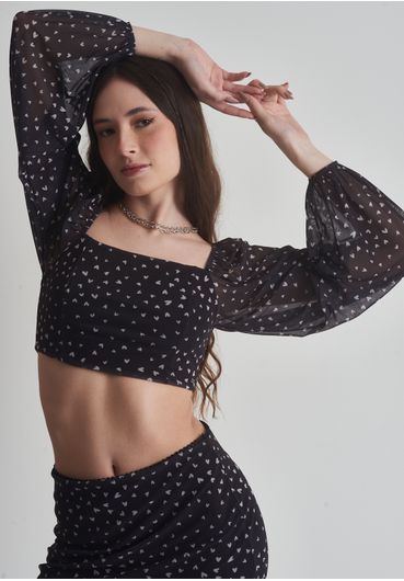 Cropped estampado manga longa