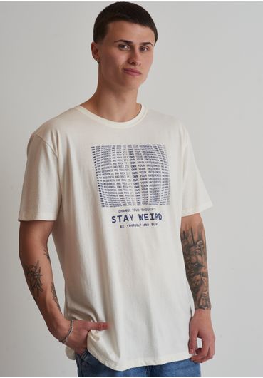 Camiseta de algodão estampa stay weird