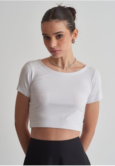 BLUSA BRANCA CROPPED MC CANELADA