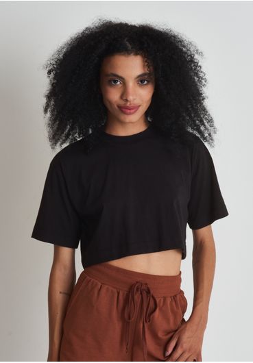 Camiseta cropped básica meia malha preta