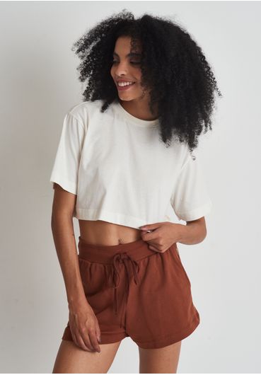 Camiseta cropped básica meia malha