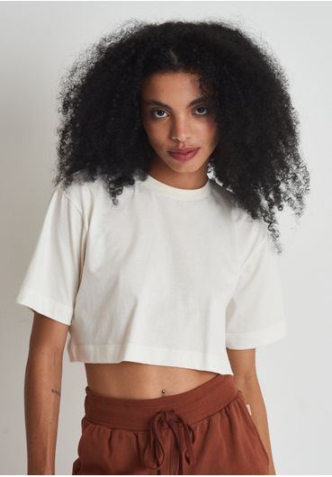 Camiseta cropped básica meia malha