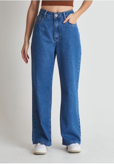 Calça jeans wide leg cintura alta