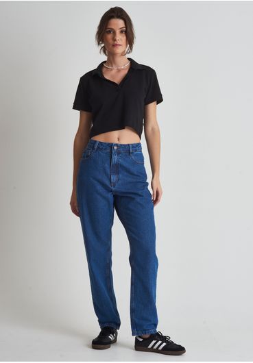 Calça jeans mom cintura  média