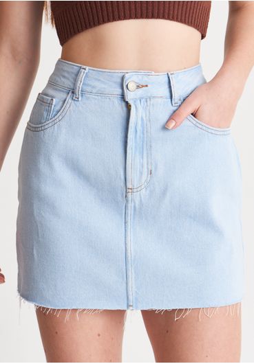Saia jeans cintura alta