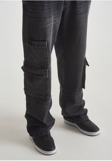 CALÇA JEANS BAGGY CARGO