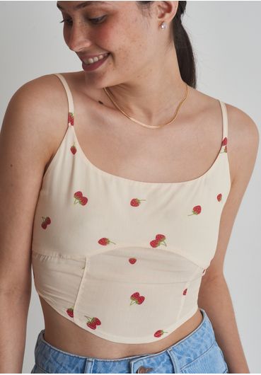 Cropped viscose estampada corset