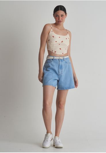 Cropped viscose estampada corset