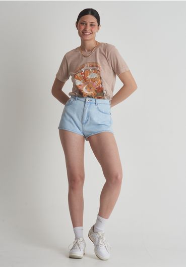 Mini short jeans com lavagem clara