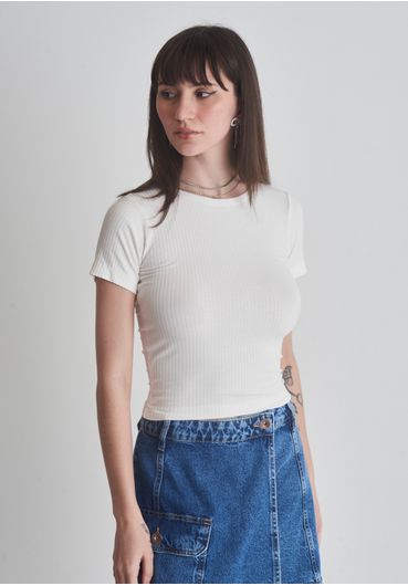 Blusa básica canelada off white