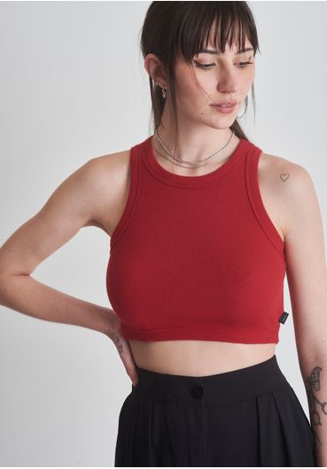 Blusa regata cropped em ribana vermelha