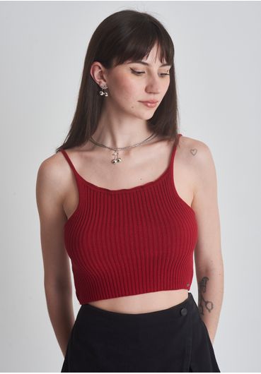 Blusa em tricot canelado com alças finas